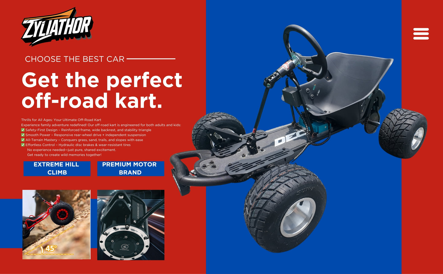 Zyliathor Electric Go-Karts 72V Artisan tank kart Kid-To-Adult Off-Road Ride